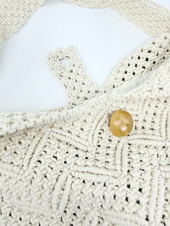 Boutique Cream Crochet Retro Vibes Boho Festival Lined Crossbody Bag - Picture 13 of 15